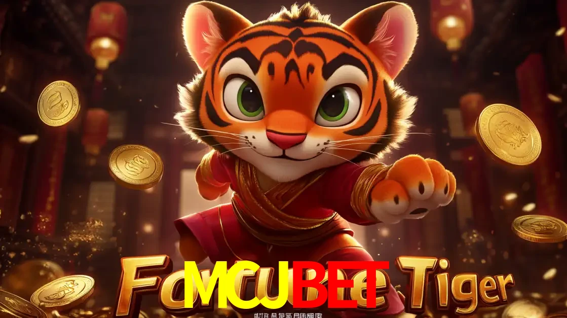 O carismático mascote do jogo de slot Fortune Tiger, um tigre fofo em pose de artes marciais, pronto para trazer sorte e multiplicadores de ganhos no cassino online MCJBET.